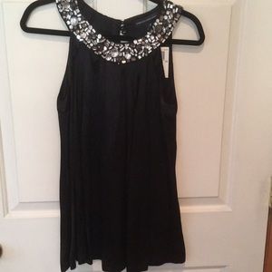 Never worn black pleated rayon/viscose with jeweled neckline tank.